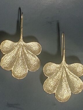 14K GOLD PLATED Gingko Leaf Shaped Dangle Earrings